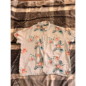 Men's Cubavera Casual Button Down Shirt XXL Light Blue Orange Floral